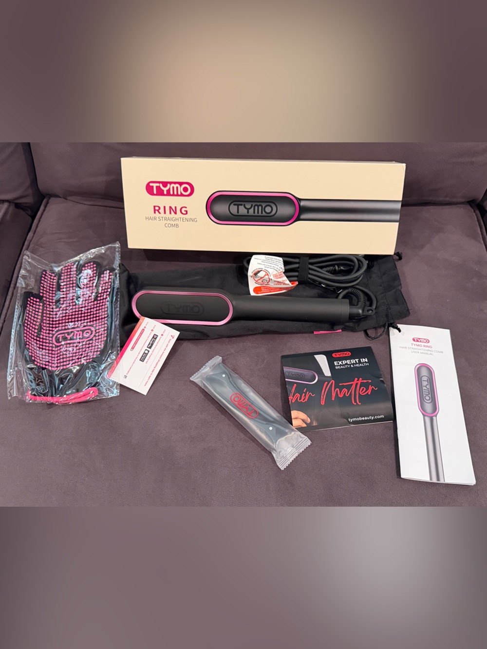 Brand New TYMO Hair Straightening Comb Black and Pink